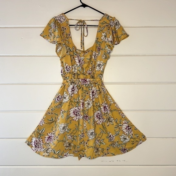 XHILARATION Mustard Yellow Floral Dress SZ Small - Picture 3 of 8